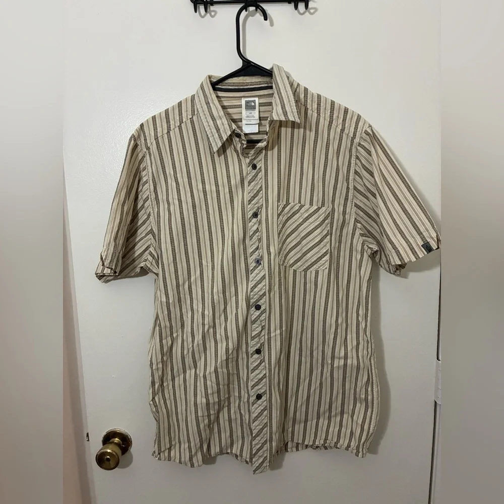 The North Face Beige and Brown Striped Men's Shirt Size L